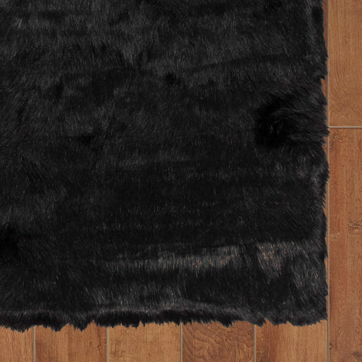 3' X 5' Black Rectangular Faux Fur - Area Rug