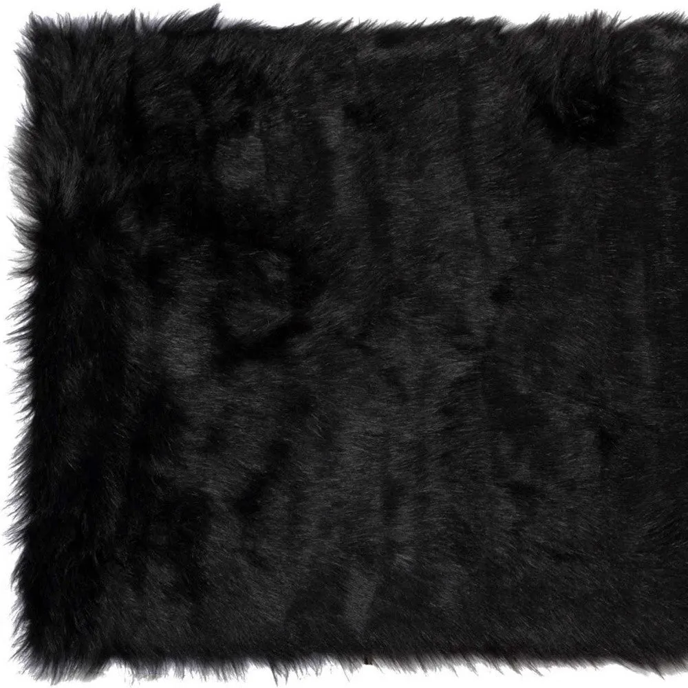 3' X 5' Black Rectangular Faux Fur - Area Rug