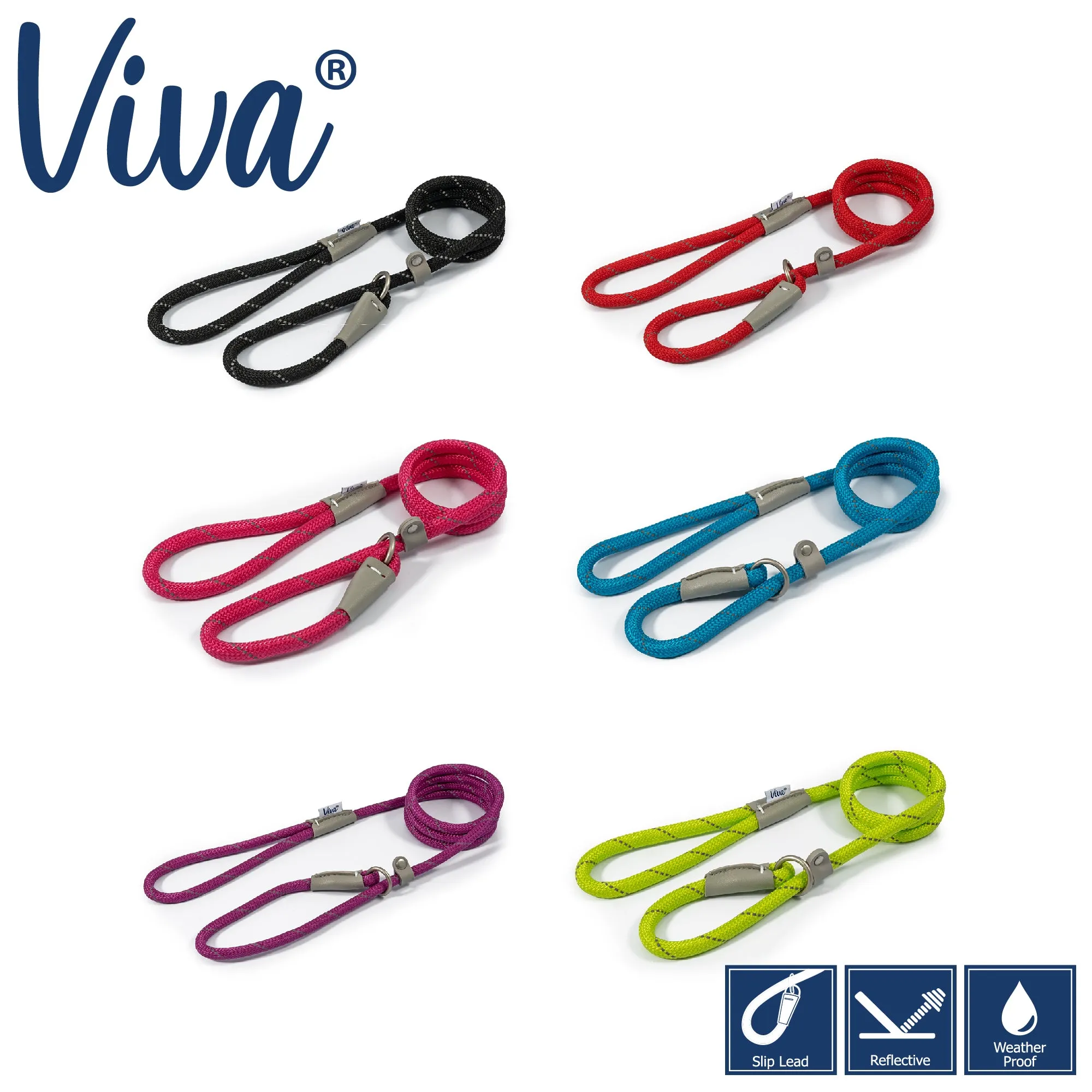 Ancol - Viva Nylon Reflective Rope Slip Lead - Purple - 120cm x 10mm (max 30kg)