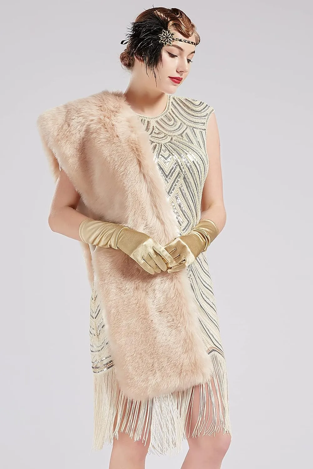 BABEYOND Womens Faux Fur Collar Shawl Faux Fur Scarf Wrap Evening Cape for Winter Coat
