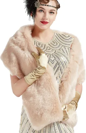 BABEYOND Womens Faux Fur Collar Shawl Faux Fur Scarf Wrap Evening Cape for Winter Coat