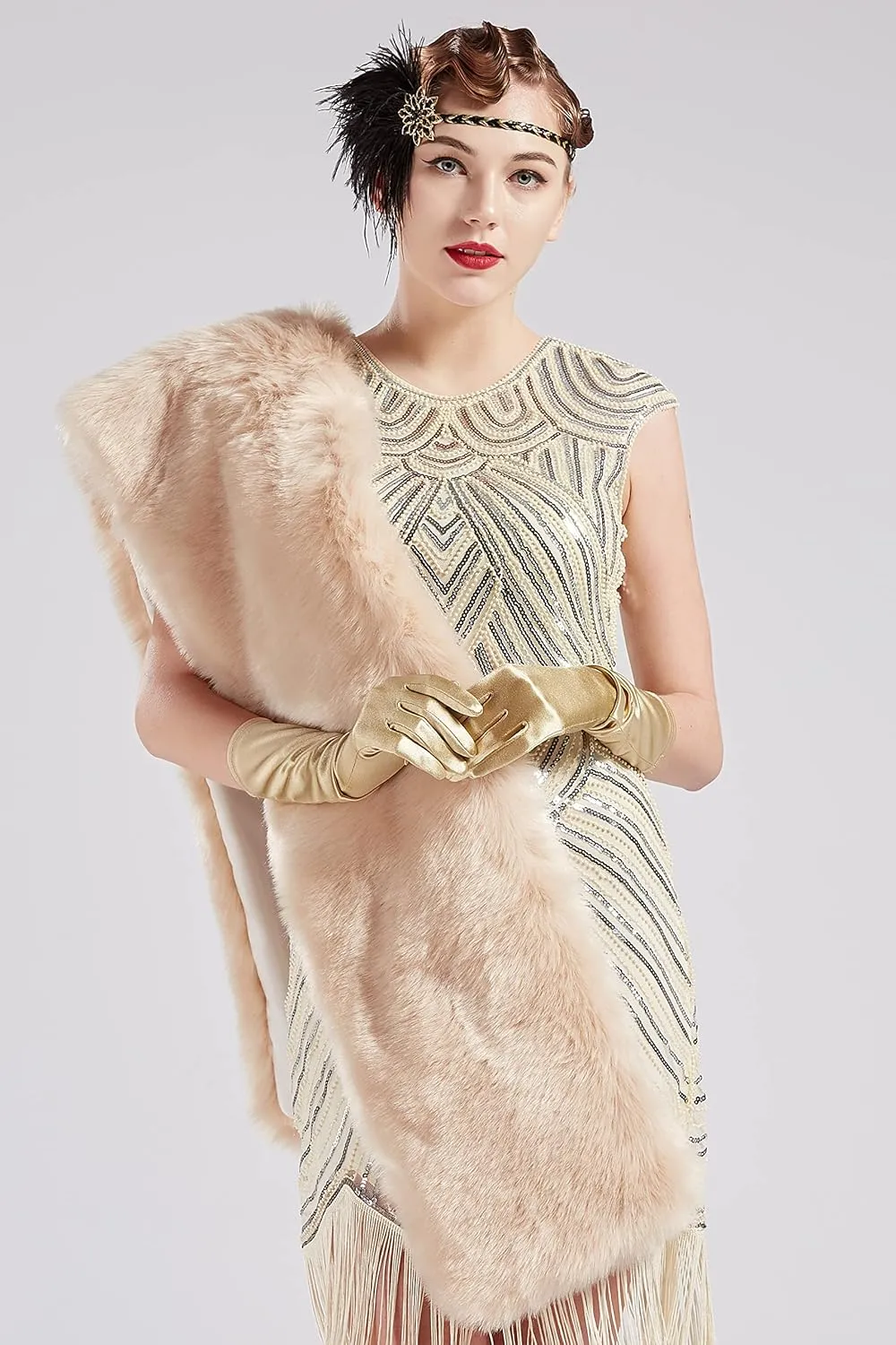 BABEYOND Womens Faux Fur Collar Shawl Faux Fur Scarf Wrap Evening Cape for Winter Coat
