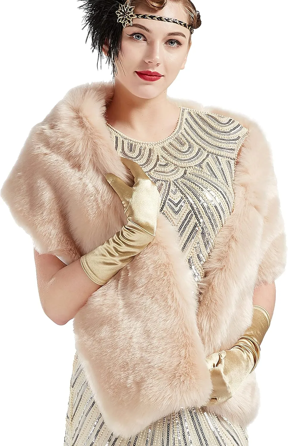 BABEYOND Womens Faux Fur Collar Shawl Faux Fur Scarf Wrap Evening Cape for Winter Coat