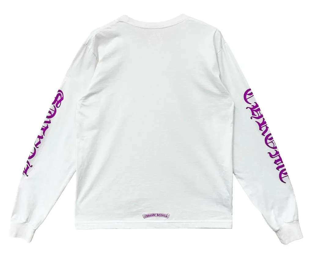 Chrome Hearts White Long Sleeve Tee with Purple Collar Logo - Unisex