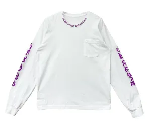 Chrome Hearts White Long Sleeve Tee with Purple Collar Logo - Unisex