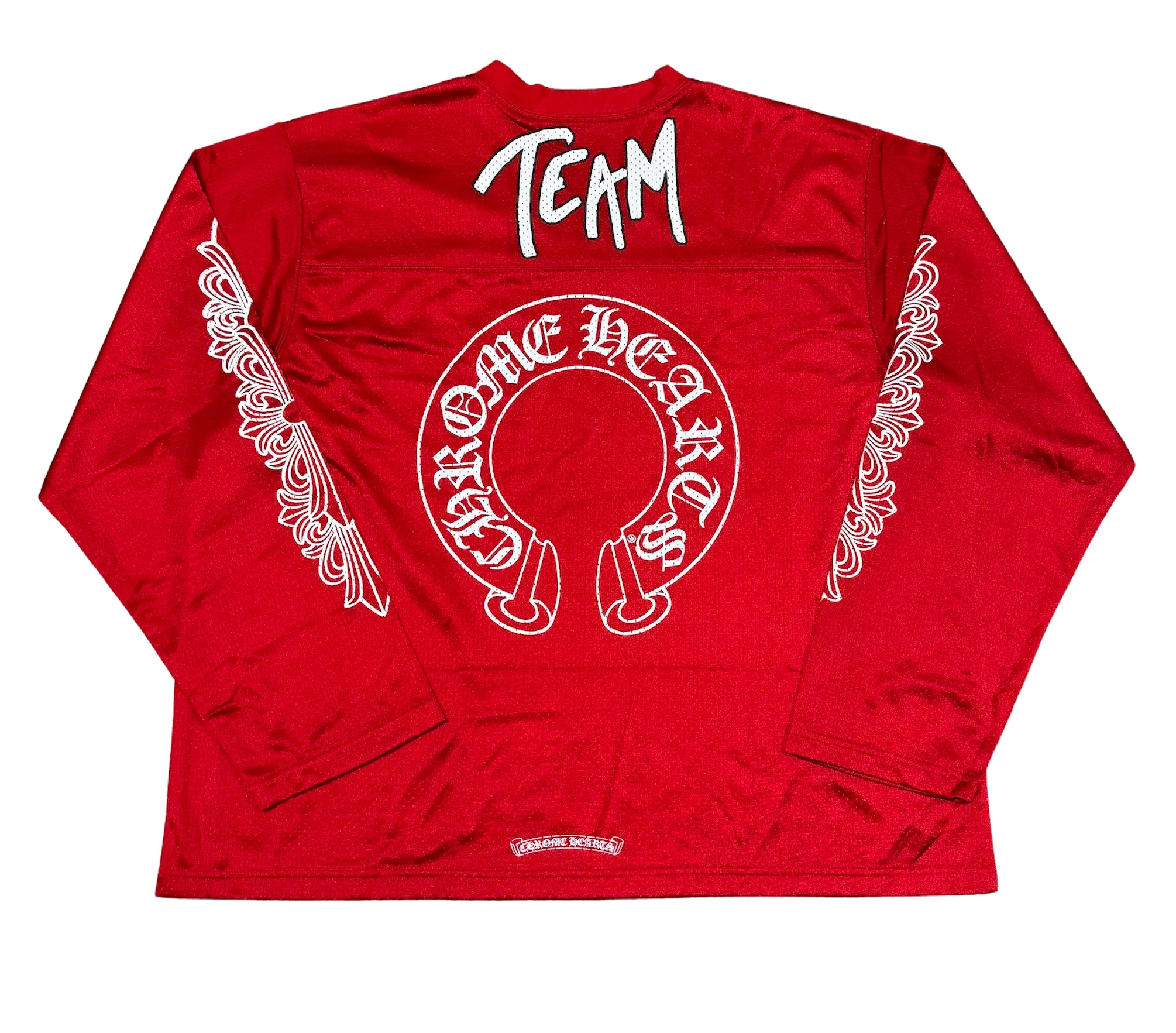 Chrome Hearts Matty Boy 99 Form Red Mesh Long Sleeve Jersey - Stylish Streetwear with Unique Design