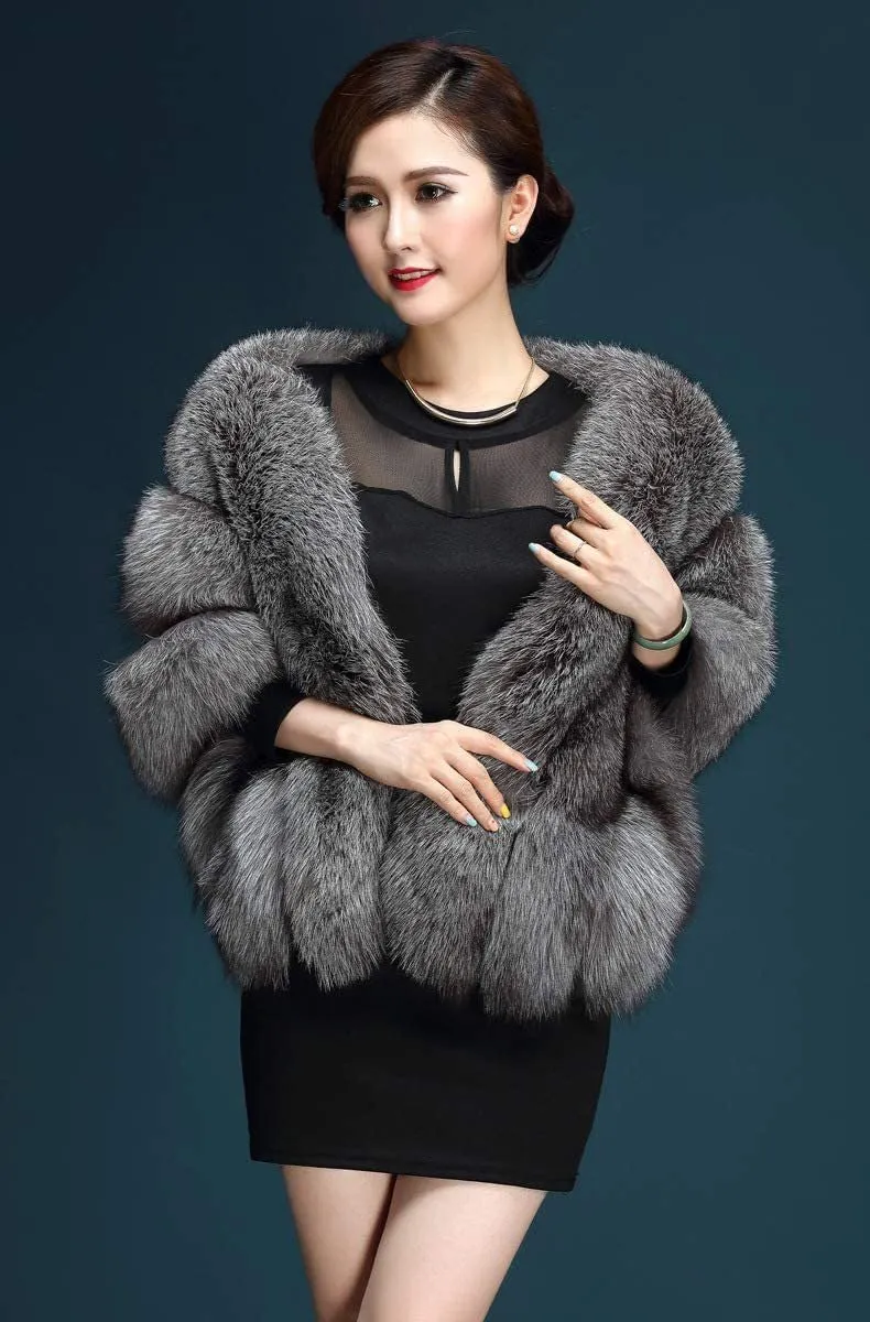 ELFJOY Luxury Faux Fur Shawl for Women Winter Fur Coat Wedding Party Fur Stole Wraps for Evening Dresses