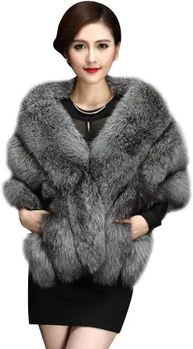 ELFJOY Luxury Faux Fur Shawl for Women Winter Fur Coat Wedding Party Fur Stole Wraps for Evening Dresses