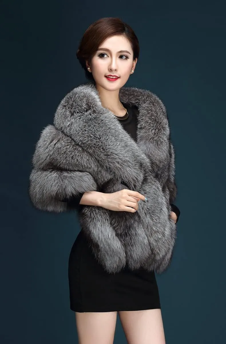 ELFJOY Luxury Faux Fur Shawl for Women Winter Fur Coat Wedding Party Fur Stole Wraps for Evening Dresses