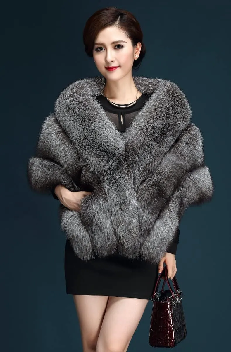 ELFJOY Luxury Faux Fur Shawl for Women Winter Fur Coat Wedding Party Fur Stole Wraps for Evening Dresses