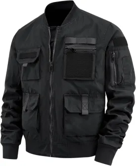 Finelylove Mens Military Tactical Jacket Cargo Flight Bomber Jacket Waterproof Nylon Windbreaker with Multi Pockets