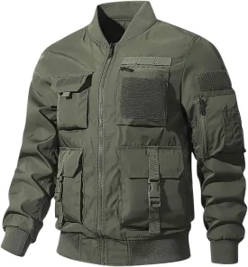 Finelylove Mens Military Tactical Jacket Lightweight Cargo Bomber Jacket Waterproof Spring Fall Windbreaker with Pockets
