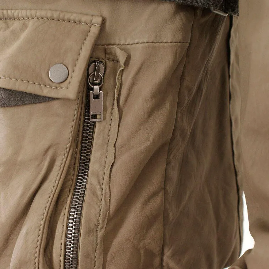 Khaki Leather Blouson Jacket