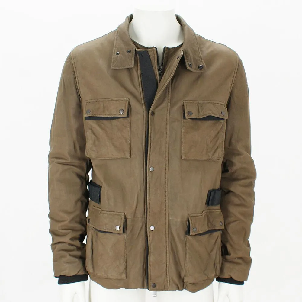 Khaki Leather Blouson Jacket