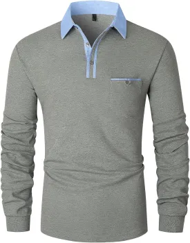 LIUPMWE Men's Shirt Long Sleeve Polo Shirt for Men Basic Slim Fit Long Sleeve Polo Men's Shirts with Pocket Golf Shirts