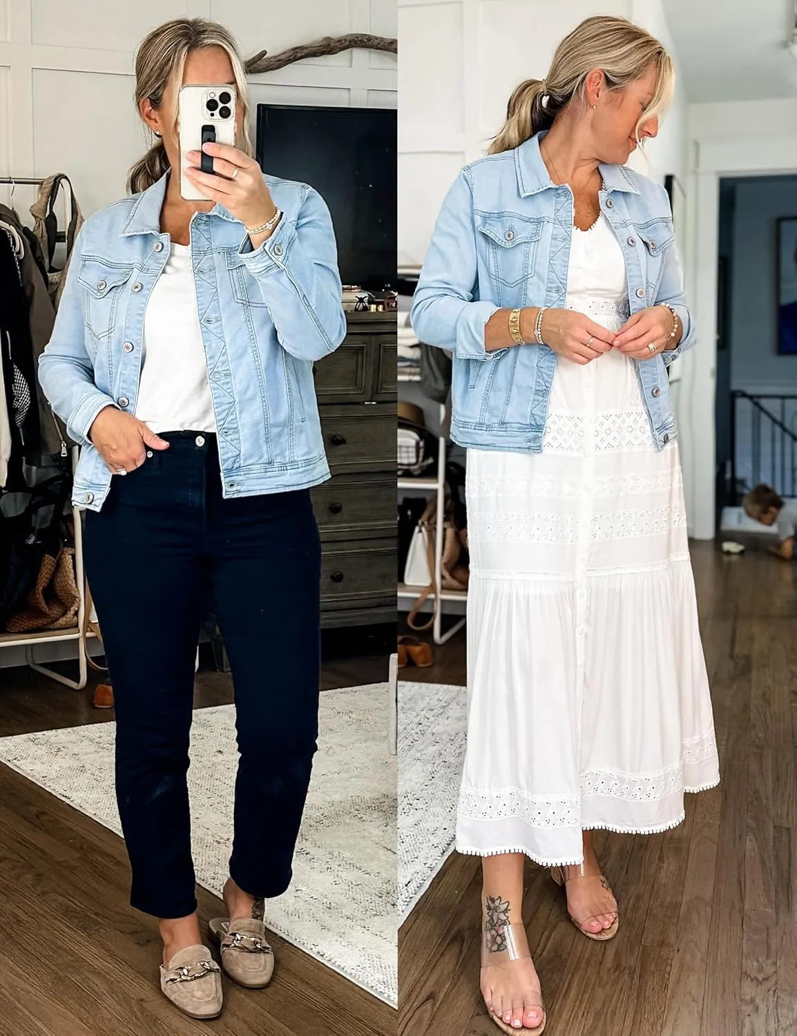 luvamia Women's Basic Button Down Stretch Fitted Long Sleeves Denim Jean Jacket