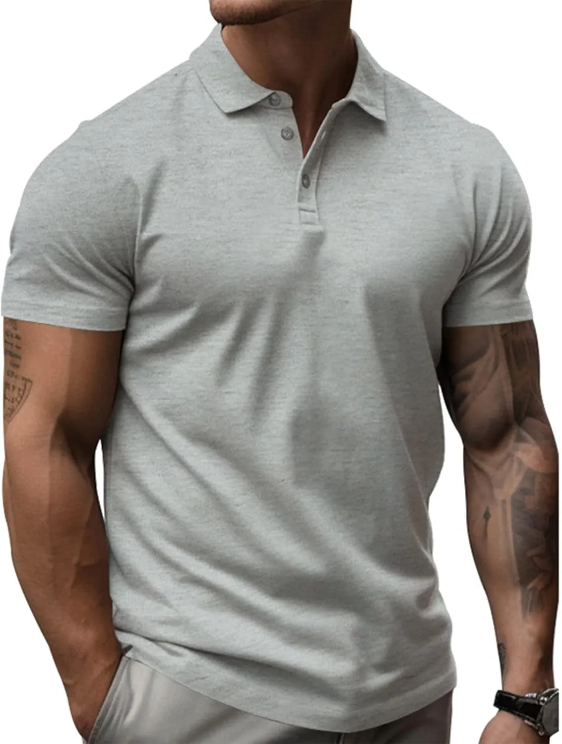 Men's Slim fit Breathable Solid Golf Polo with Pocket Summer Plain Short Sleeve Casual Fashion Shirt