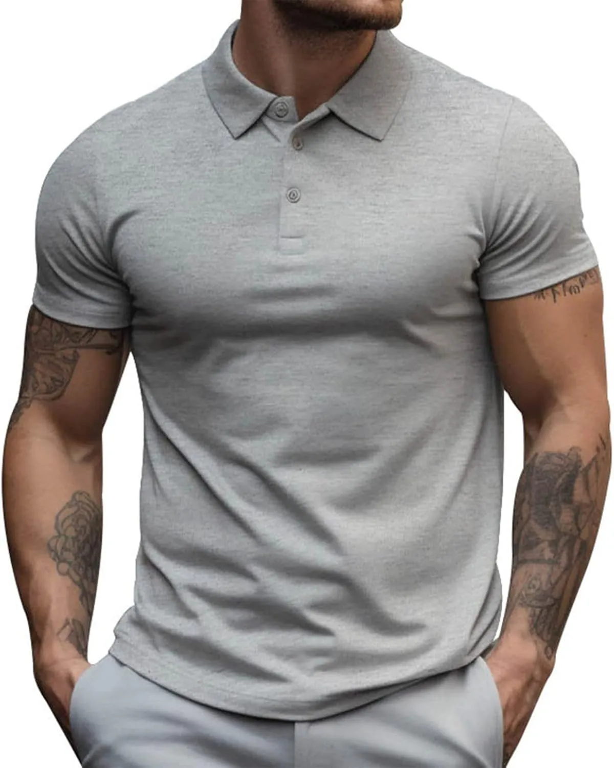 Men's Slim fit Breathable Solid Golf Polo with Pocket Summer Plain Short Sleeve Casual Fashion Shirt