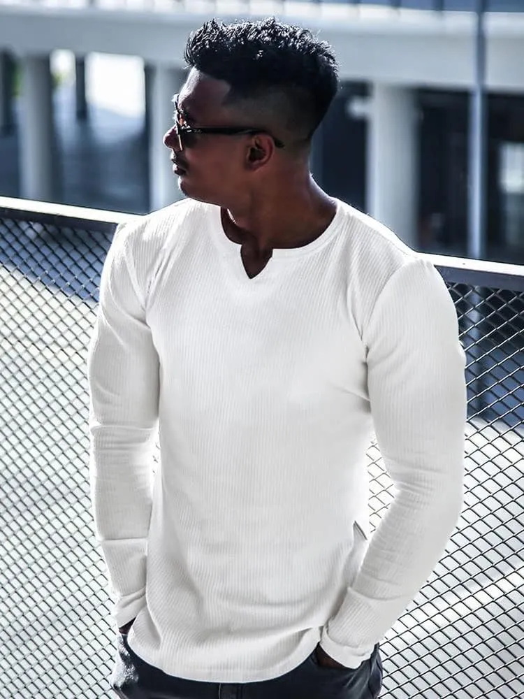 Muscle Cmdr Men's Henley Long&Short Sleeve T-Shirt Slim Fit V Neck Shirts Stretch Tee Casual Underwear Athletic Medium Weight