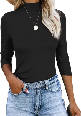 REVETRO Womens Mock Turtleneck Long Sleeve Shirts Fall Winter Basic Slim Fit Layering Tops Lightweight Thermal T Shirt
