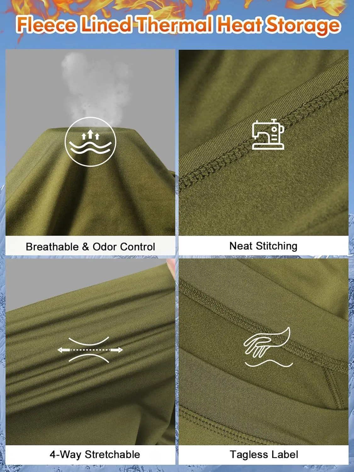 romision Thermal Underwear for Men Long Johns Fleece Lined Hunting Gear Bottom Top Set Base Layer for Cold Weather Gift