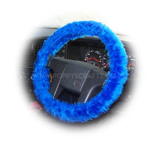 Royal Blue fuzzy faux fur car steering wheel cover
