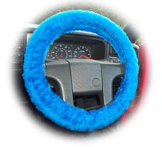 Royal Blue fuzzy faux fur car steering wheel cover