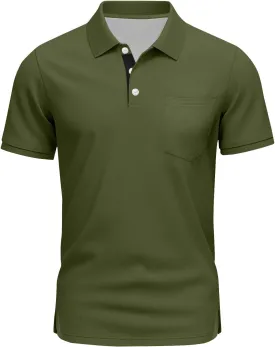 RTRDE Men's Casual Golf Shirts Short Sleeve Solid Color Business Casual Work Collared Shirts with Pocket Polos, M-5XL