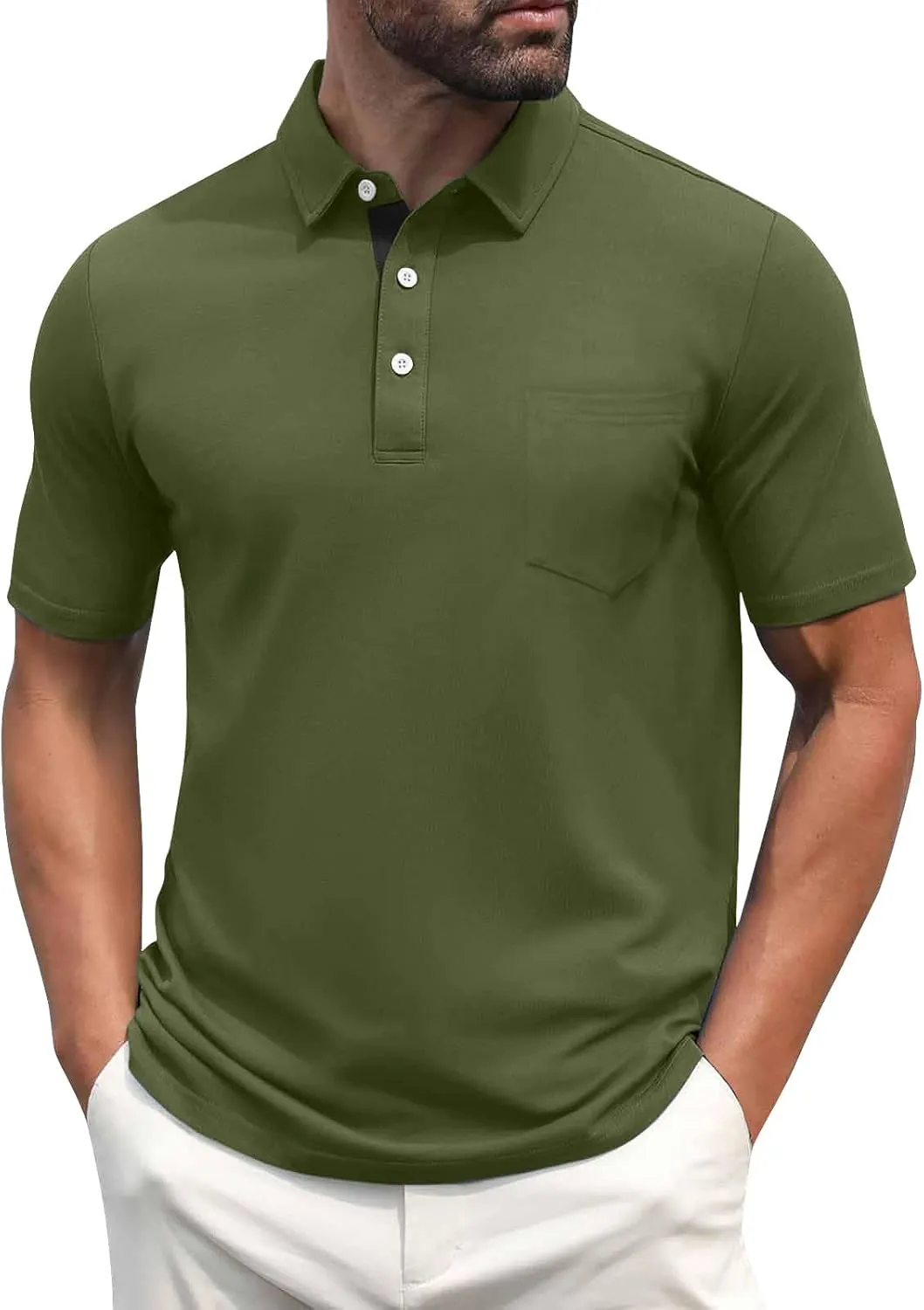 RTRDE Men's Casual Golf Shirts Short Sleeve Solid Color Business Casual Work Collared Shirts with Pocket Polos, M-5XL