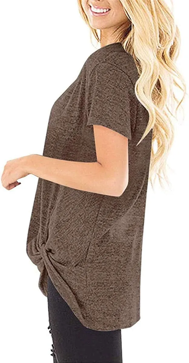 Summer Tops for Women Short Sleeve Twist Knot T-Shirts Ladies T Shirts for Women Tie Front Comfy Tee Casual Loose Fit Tshirts