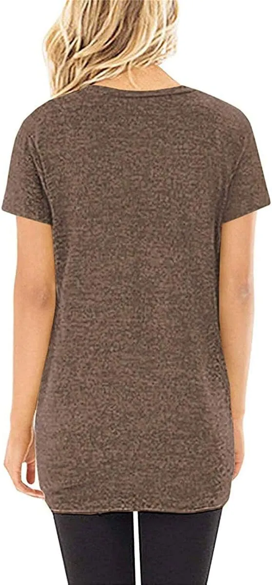 Summer Tops for Women Short Sleeve Twist Knot T-Shirts Ladies T Shirts for Women Tie Front Comfy Tee Casual Loose Fit Tshirts