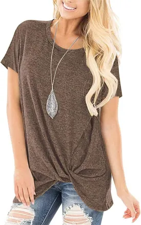 Summer Tops for Women Short Sleeve Twist Knot T-Shirts Ladies T Shirts for Women Tie Front Comfy Tee Casual Loose Fit Tshirts