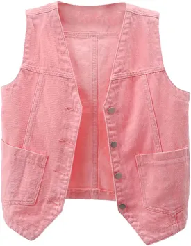 Womens Jean Vest Jackets Lightweight Sleeveless Denim Jackets Button Down Casual Fashion 2024 Fall Fashion Vest Coat