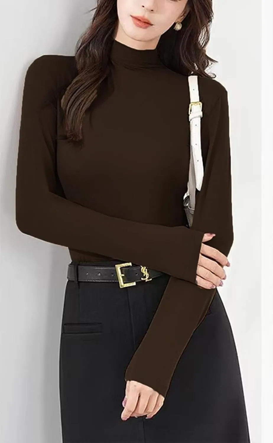 Womens Soft Cotton Long Sleeve Mock Turtleneck Shirts Tops Stretch Underscrubs Layer Tee Tops