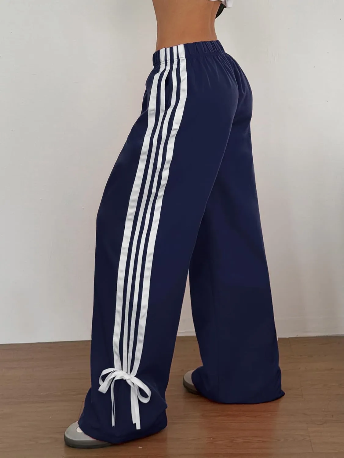 ZAFUL Womens Side Striped Pant Baggy Wide Leg Sweatpants Elastic Waisted Contrast Stripes Loose Fit Trousers