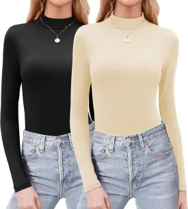 Zeagoo Womens Long Sleeve Shirts Mock Neck Basic Slim Fitted Tops Lightweight Stretch Base Layer T-Shirt